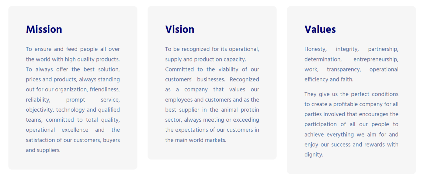 INDUSTRIA FRIGORÍFICA BOA CARNE LTDA mission values and quality